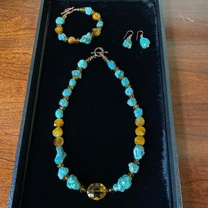 Nugget Turquoise Necklace, Bracelet and Earrings Handmade